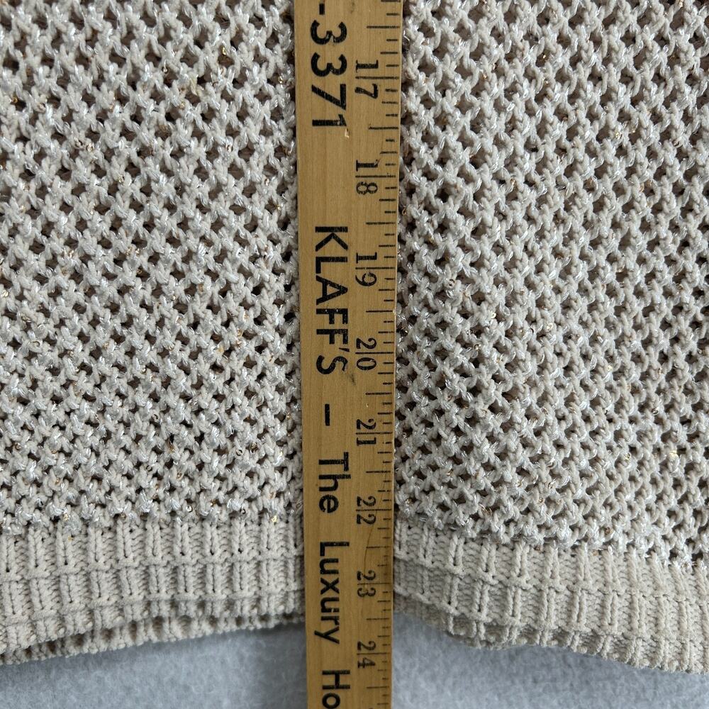 JOIE Sweater M Chenille Metallic Sequin Mesh Stitch Vest Pullover Beige Silver - Picture 9 of 10